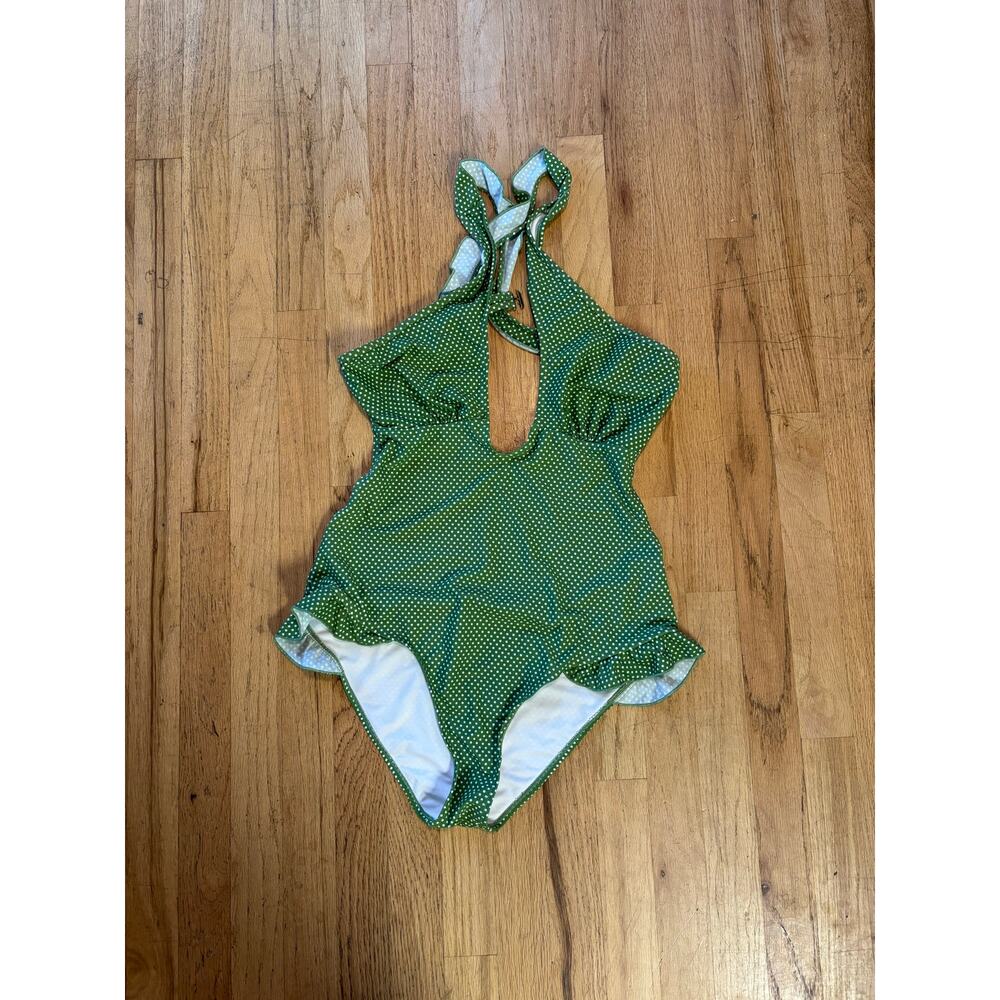 Cute! Women’s CUPSHE Green Polka Dot Ruffle U Neck One Piece Swimsuit size XXL